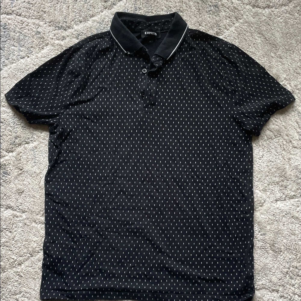 Express Black and White Patterned Polo Shirt